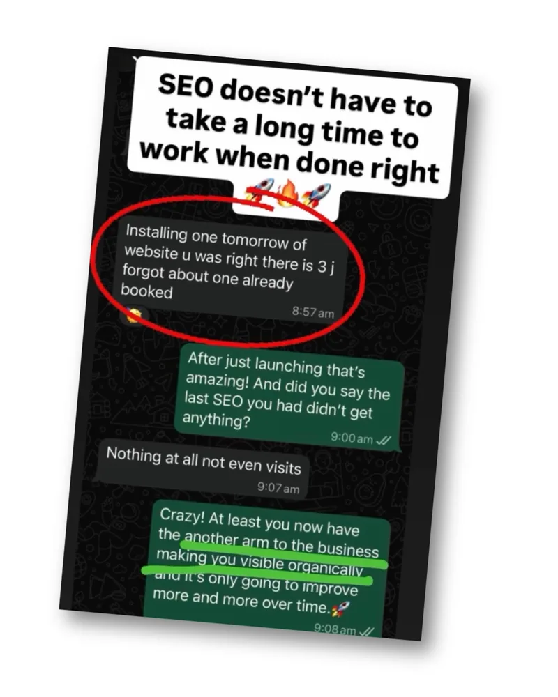 After a whole year of producing zero with the last seo company, they've already got leads coming through and booking with our new seo